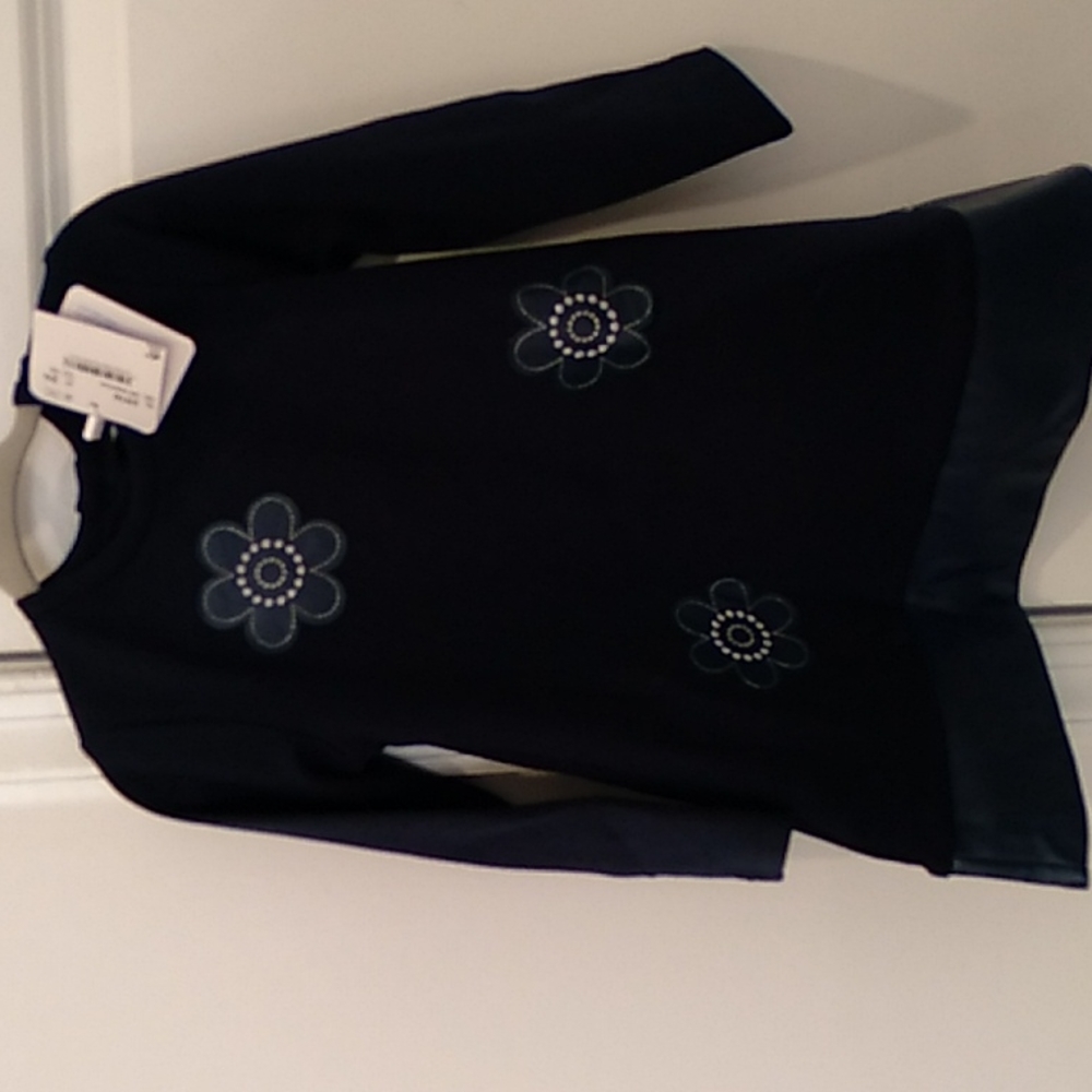 NWT Mayoral navy blue jersey dress with embroidered floral faux leather applique